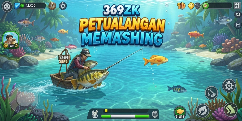 Tampilan layar permainan 369ZK menampilkan aksi memancing yang mendebarkan.