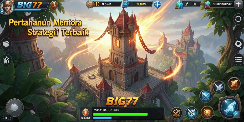Screenshot gameplay BIG77 menampilkan aksi Tower Defense yang mendebarkan.