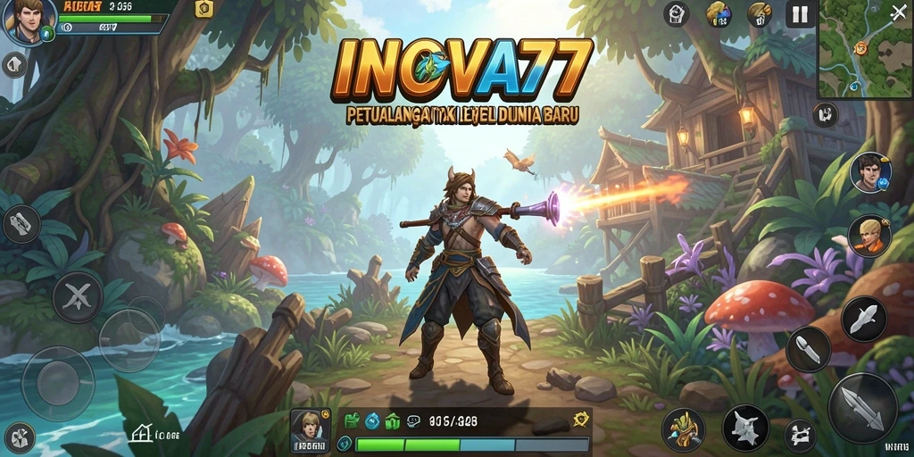 Screenshot gameplay INOVA77 menampilkan petualangan seru di dunia yang berwarna.