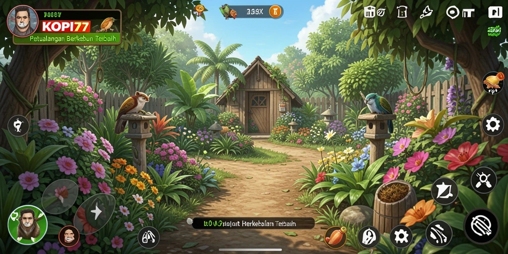 Tampilan menarik gameplay KOPI77 dengan aktivitas berkebun.