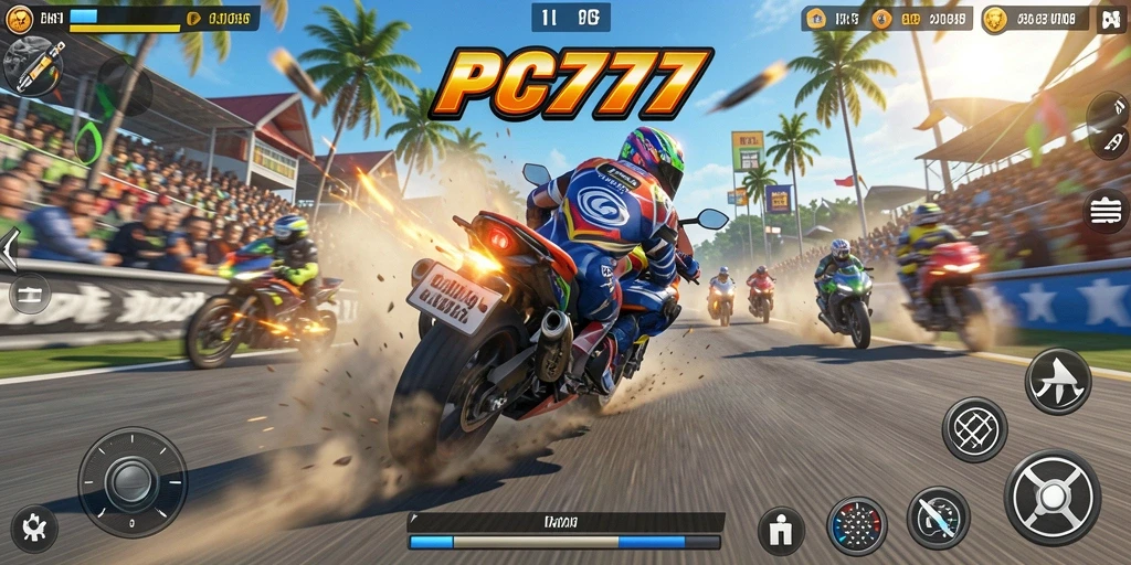 Screenshot utama menunjukkan balapan motor yang mendebarkan.