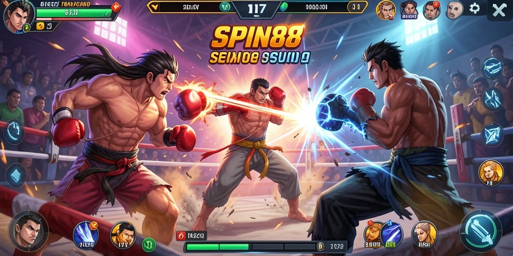 Screenshot SPIN88 menampilkan aksi pertarungan yang mendebarkan dan karakter unik.